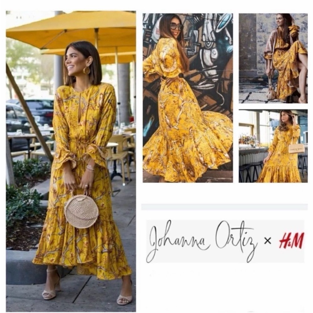 Johanna Ortiz Mustard Yellow Floral Tiered Maxi Dress